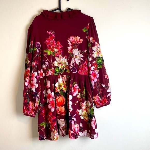 ROCOCO SAND Claret Silk Floral Patch Embroidered Dress Wedding Guest - Picture 4 of 14